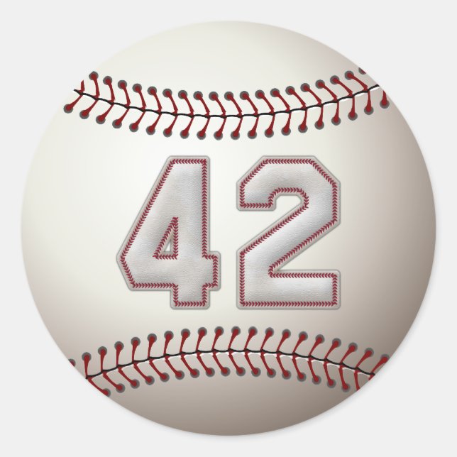 Player Number 42 - Cool Baseball Stitches Classic Round Sticker (Front)
