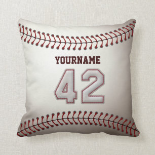 Player Number 42 - Cool Baseball Stitches Throw Pillow