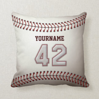 Player Number 42 - Cool Baseball Stitches Throw Pillow