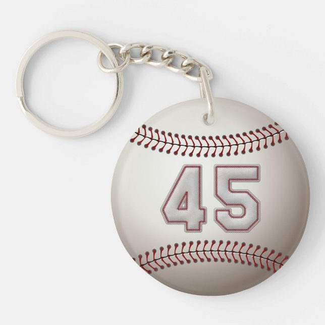 Player Number 45 - Cool Baseball Stitches Keychain (Front)