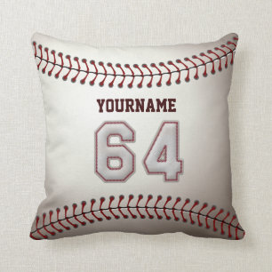 Player Number 64 - Cool Baseball Stitches Throw Pillow