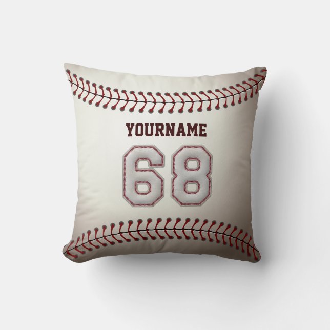 Player Number 68 - Cool Baseball Stitches Throw Pillow (Front)