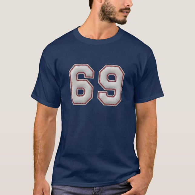 Player Number 69 - Cool Baseball Stitches T-Shirt (Front)