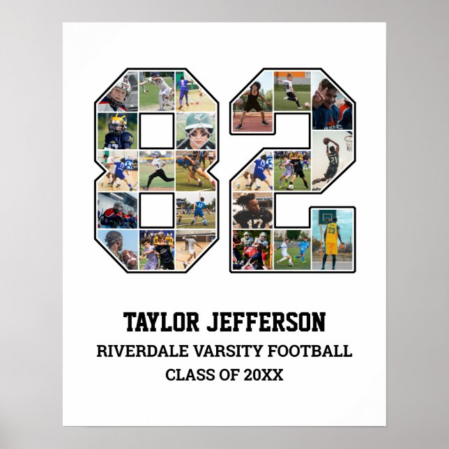 Player Number 82 Senior Sports Team Photo Collage Poster (Front)