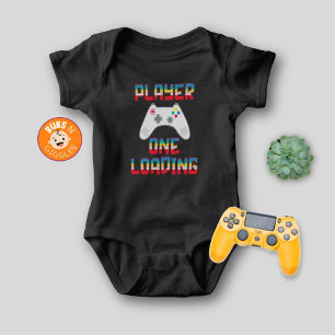 Player One Loading Gamer Themed Father's Day Black Baby Bodysuit