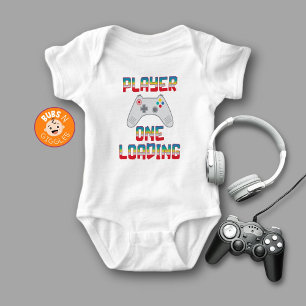 Player One Loading Gamer Themed Father's Day White Baby Bodysuit