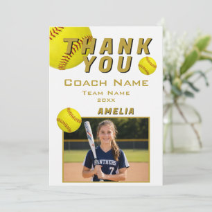 Player Photo Team Sports Softball Coach Thank You Card
