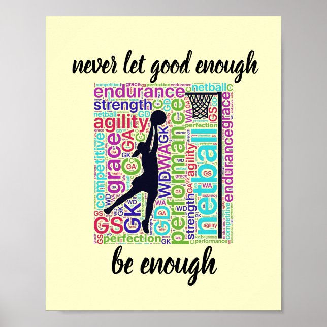 Player Positions and Inspirational Quote Netball Poster (Front)