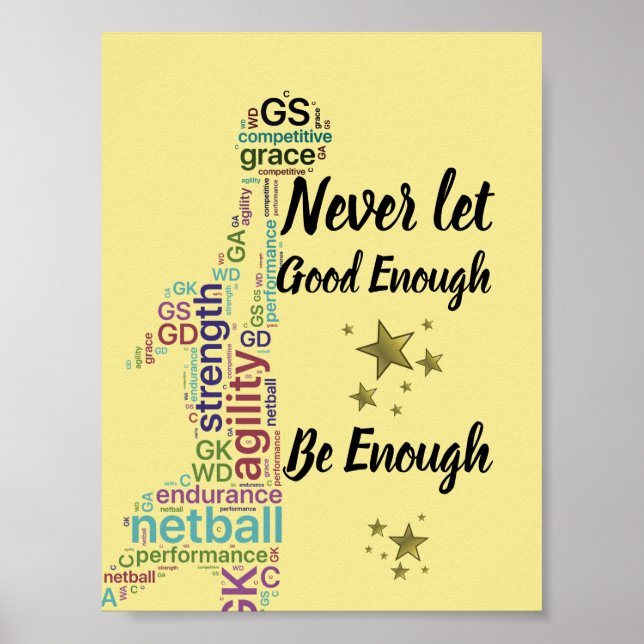 Player Positions And Motivational Netball Quote Poster (Front)