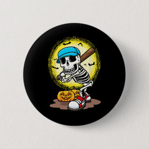 Player Skeleton Softball Halloween Kids Boys 2 Inch Round Button