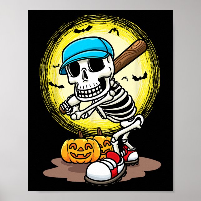 Player Skeleton Softball Halloween Kids Boys  Poster (Front)