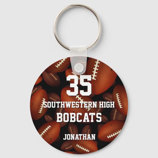 player team mascot name jersey number football keychain (Front)