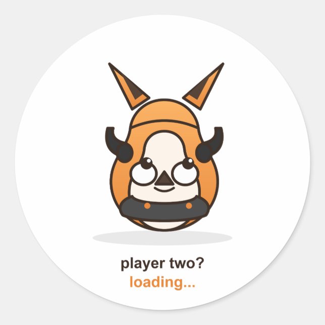 Player Two Loading Cute Gamer Fox Controller Classic Round Sticker (Front)