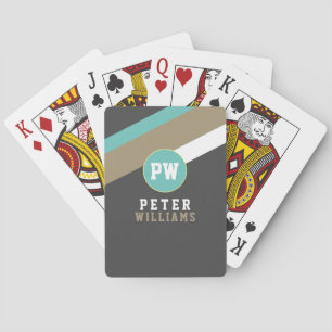 Player's Name + Diagonal Stripes Dark Grey Playing Cards