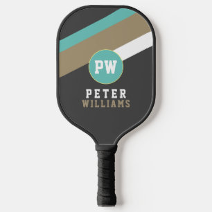Player's Name on Striped Dark Grey Pickleball Paddle