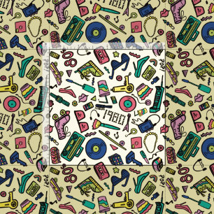 Playful 1980s Doodle Art Pattern Fabric