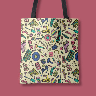 Playful 1980s Doodle Art Pattern Tote Bag
