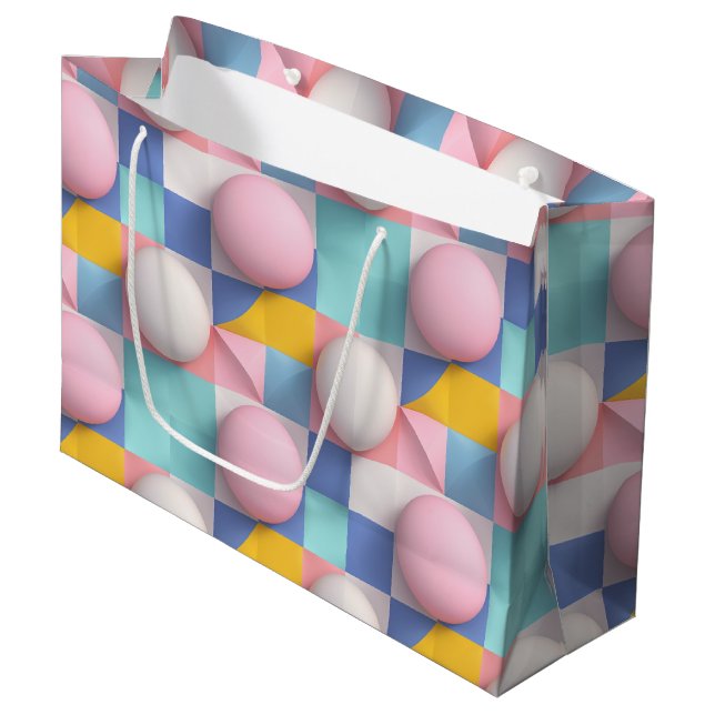 Playful 3D Pastel Spheres and Geometric Pattern Large Gift Bag (Front Angled)