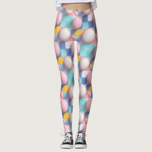 Playful 3D Pastel Spheres and Geometric Pattern Leggings