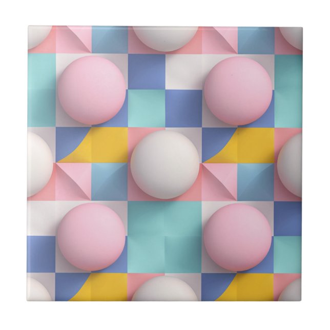 Playful 3D Pastel Spheres and Geometric Pattern Tile (Front)