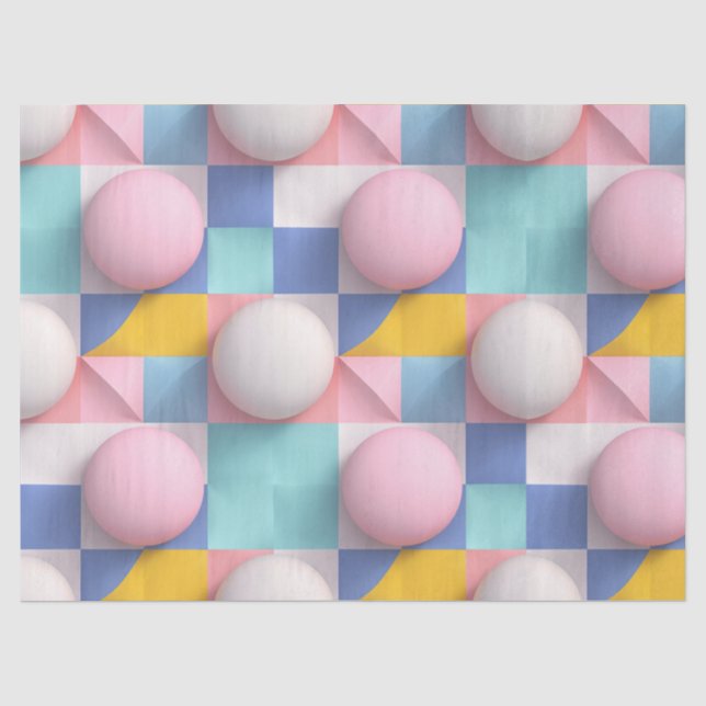 Playful 3D Pastel Spheres and Geometric Pattern Tissue Paper (Front)