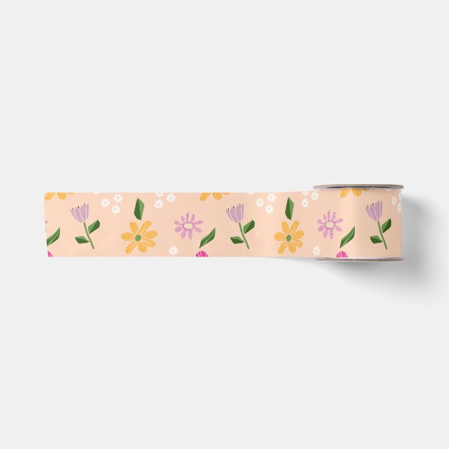 Playful Abstract Flowers Satin Ribbon (Front)
