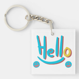 Playful Abstract Hello Pattern Art Keychain