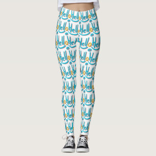Playful Abstract Hello Pattern Art Leggings