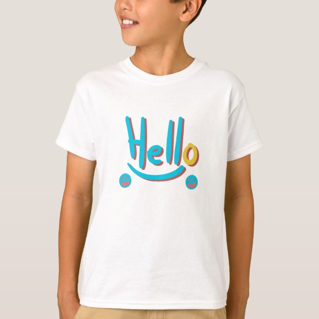 Playful Abstract Hello Pattern Art T-Shirt (Front)