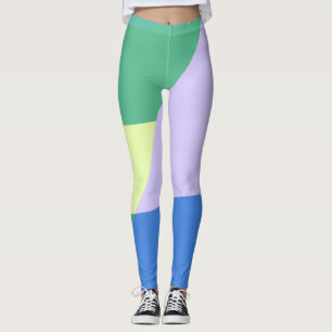 Playful Abstract Pastel Colour Block Lavender Gree Leggings