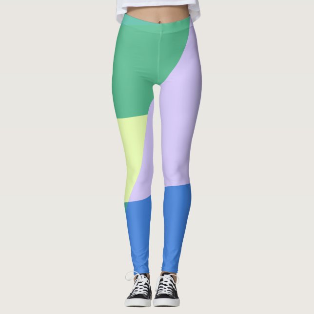 Playful Abstract Pastel Colour Block Lavender Gree Leggings (Front)