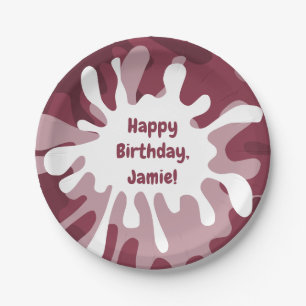 Playful Abstract Red Splatter Painting Birthday Paper Plate