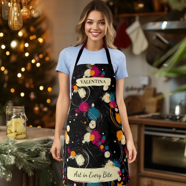 Playful Abstract Splatter Apron with Custom Name (Creator Uploaded)