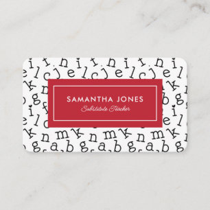 Playful Alphabet Substitute Teacher Contact Info Business Card
