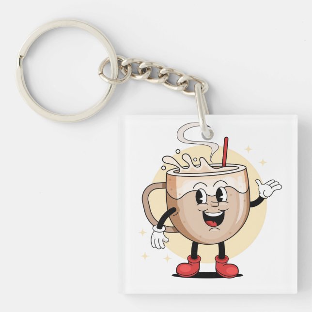 Playful and Adorable Coffee Character Keychain (Front)