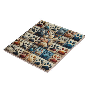 Playful and curious coloured canine paw print tile