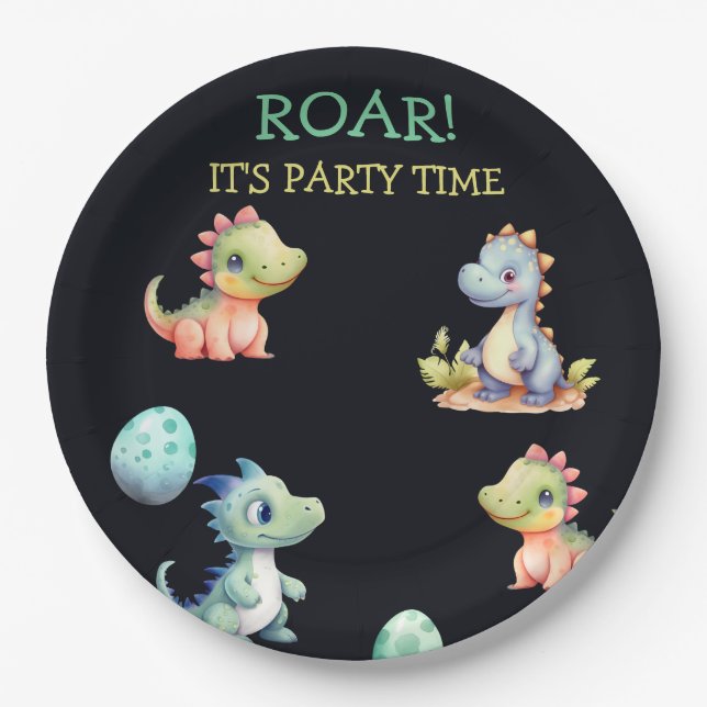 Playful and cute dinosaur Personalized Paper Plate (Front)