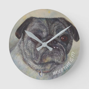 PLAYFUL AND CUTE PUG ROUND CLOCK
