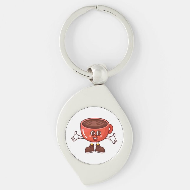 Playful and Funny Cartoon Coffee Cup Keychain (Front)