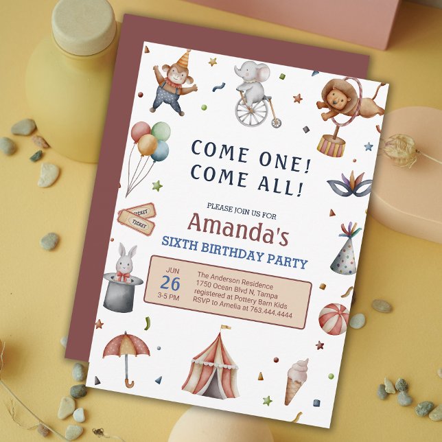 Playful Animals Circus Parade Birthday Party Invitation (Playful Animals Circus Parade Birthday Party Invitation)