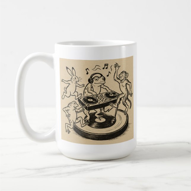 Playful Animals in Traditional Japanese Scroll-Sty Coffee Mug (Left)