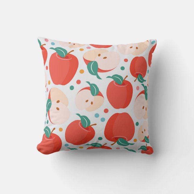 Playful Apple Pattern Throw Pillow (Front)