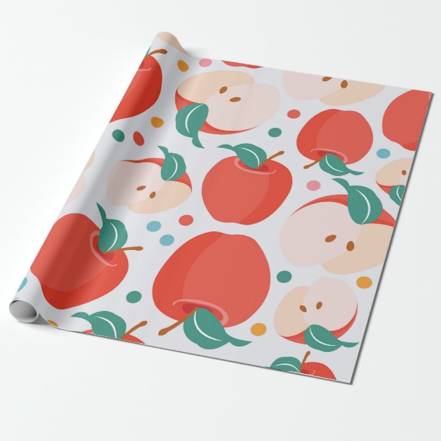 Playful Apple Pattern Wrapping Paper (Unrolled)