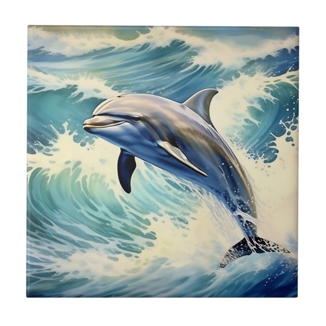Playful Aquatic Dolphin Tile (Front)