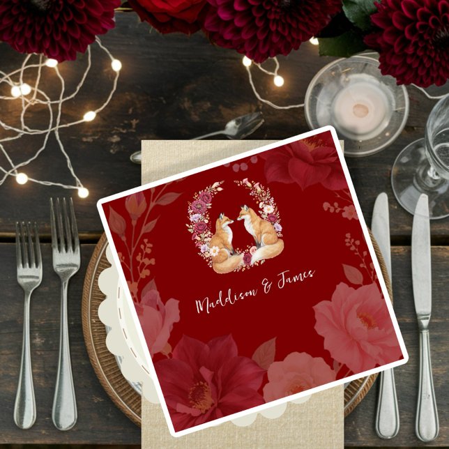 Playful Autumn Fox Wedding Napkin (Creator Uploaded)
