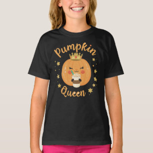 Playful Autumn Pumpkin with Crown Illustration T-Shirt