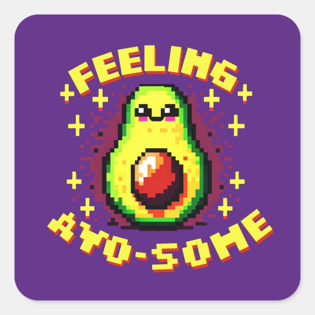 Playful Avocado Pixel Art 'Feeling Avo-some' 8-Bit Square Sticker (Front)