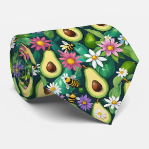 Playful Avocados With Bees and Flowers Tie