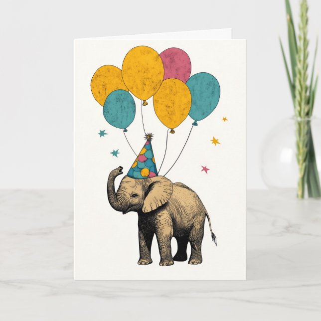 Playful Baby Elephant Birthday Greeting Card (Front)