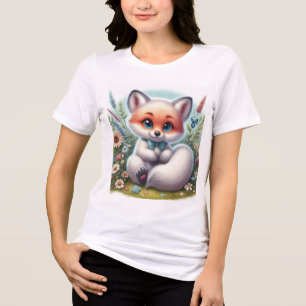 Playful Baby Fox in a Wildflower Meadow Tri-Blend Shirt